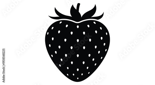 A striking black silhouette displays a detailed strawberry shape with numerous small seeds a vibrant silhouette high quality professional