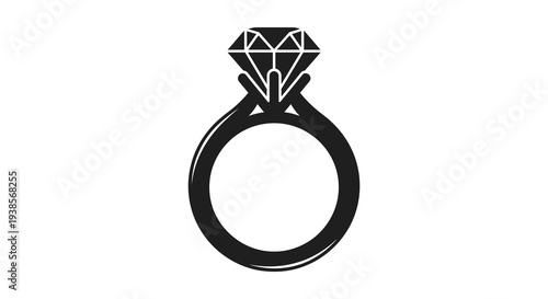 A striking black silhouette depicts a diamond engagement ring showcasing elegance and commitment a timeless symbol of love silhouette