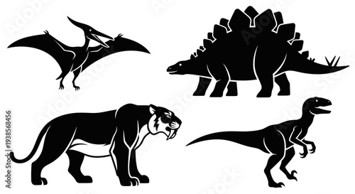 Prehistoric Animal Silhouettes Set: Dinosaur and Extinct Mammal Collection