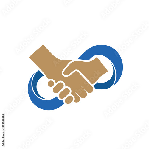 Handshake with infinity symbol logo for partnership and corporate collaboration business
