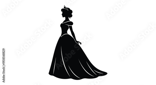 An elegant woman in a flowing gown stands gracefully her form presented as a striking silhouette high quality professional