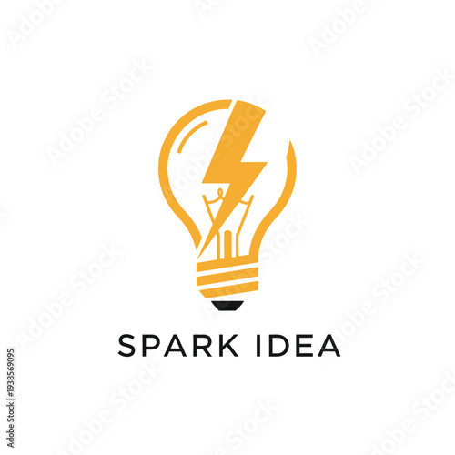 Light bulb with lightning bolt icon logo for creative innovation agency and startup Spark Idea