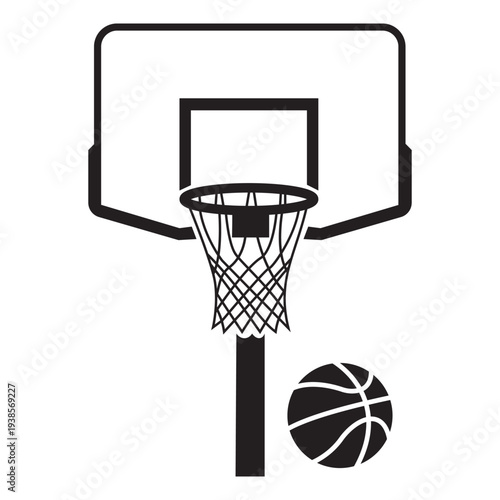 Basketball hoop backboard ball vector icon line art sports athletics equipment for amateur court competition matches pro