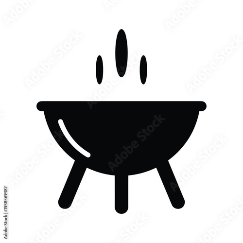 Barbecue Grill Silhouette Icon - Flat Black and White Vector Illustration of BBQ Cooking Equipment