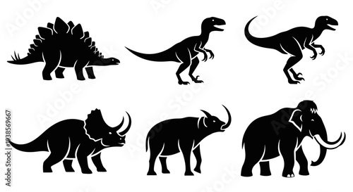 Prehistoric Animals Silhouettes Set: Dinosaurs and Mammoths Collection