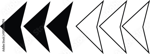 Speed motion icon set with racing arrows, fast movement streaks and checkered flag elements, dynamic velocity symbols in solid and outline style vector isolated on transparent background