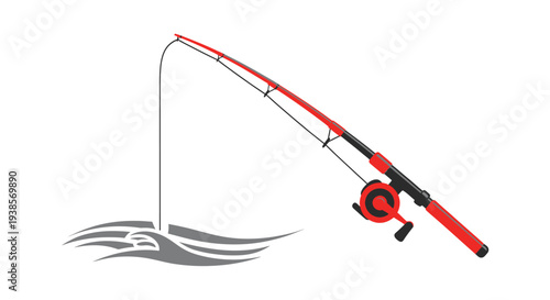 Fishing rod and reel illustration on white background.