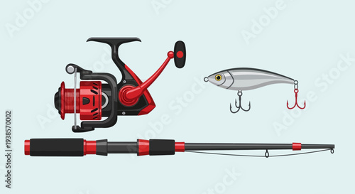Fishing rod and reel with lure for recreational fishing.