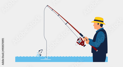 Man fishing with a rod and hook in the water.