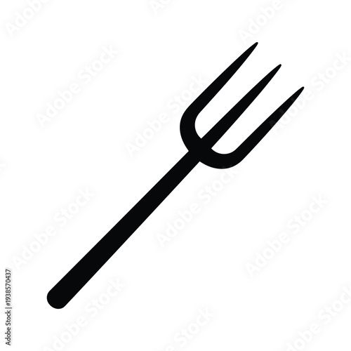 Minimalist Black Pitchfork Silhouette Vector Icon - Three-Pronged Trident Graphic on White