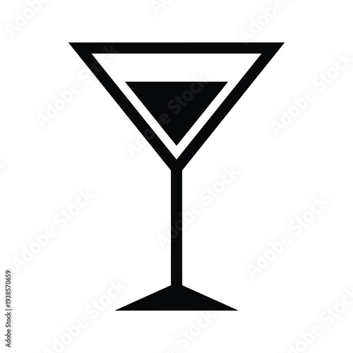 Minimalist Martini Glass Icon - Stylized Black and White Graphic for Bar and Cocktail Menu Design