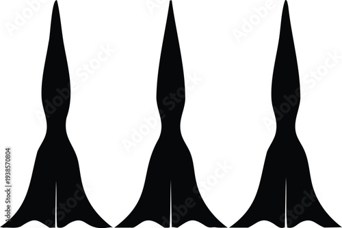 Three black abstract spiky shapes on white background triangle