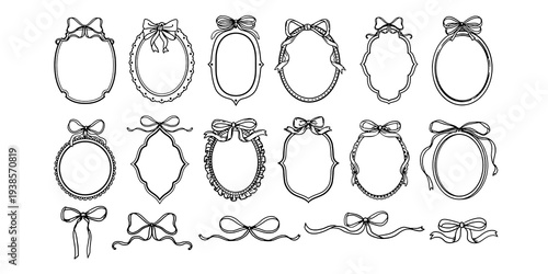 Photography frame, vector hand drawn oval vintage border set, coquettish celebration design