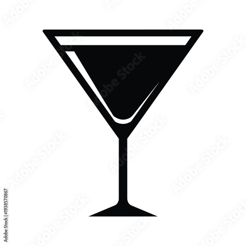 Minimalist Black Martini Glass Icon Silhouette on White Background Graphic Illustration