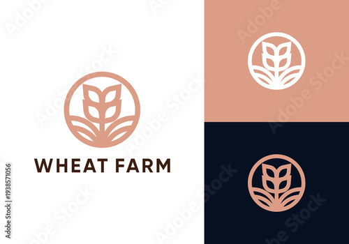 Wheat farming logo design, wheat farmland icon logotype vector illustration. creative wheat farmer logo