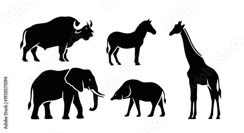 African and American Wild Animal Silhouettes Vector Set