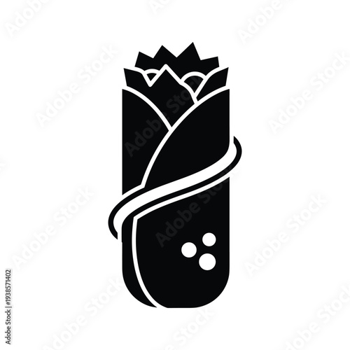 Minimalist Burrito and Kebab Wrap Food Icon - Stylized Black and White Silhouette Vector Logo