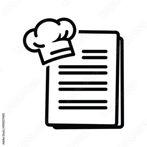 Chef Recipe Document Icon - Minimalist Line Art Cooking Instructions Symbol