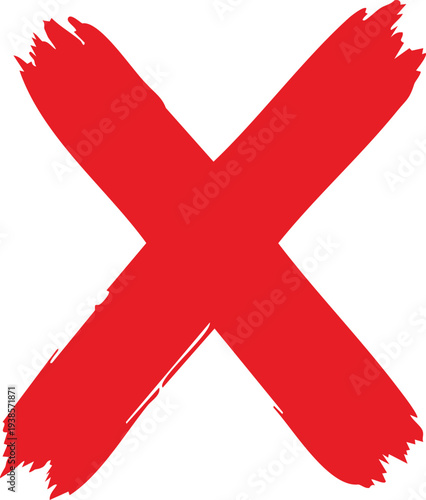 Large red x mark painted with brush strokes on white background