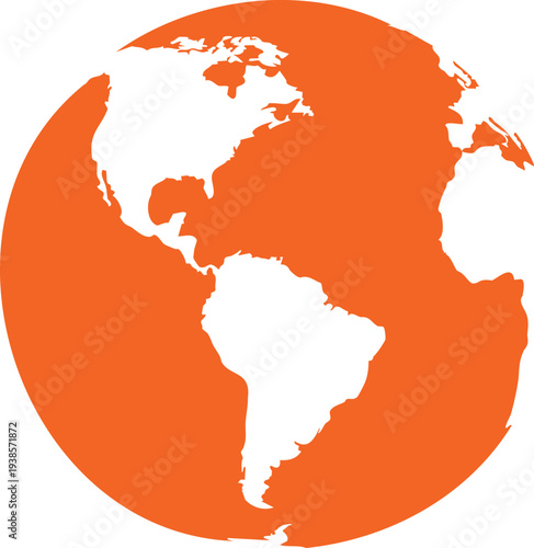 Orange globe focusing on north and south america continents earth