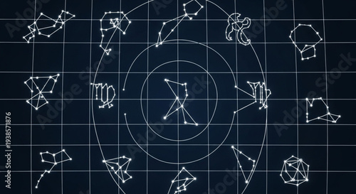 Celestial Zodiac Constellations Arranged in Cosmic Circle.