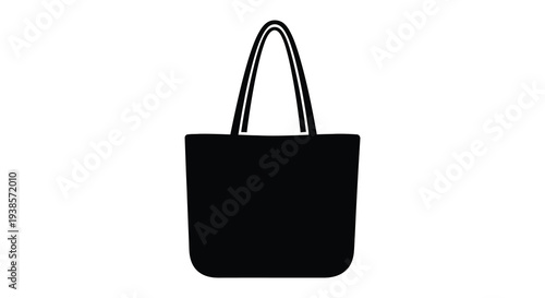 A minimalist depiction of a black tote bag against a white background emphasizing simple form silhouette high quality professional