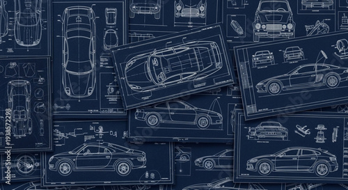 Car Blueprints Technical Drawings of Automotive Designs.