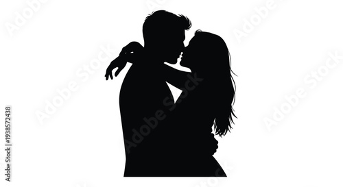 A tender moment captured in black showing a couple embracing closely creating a striking silhouette high quality professional detailed