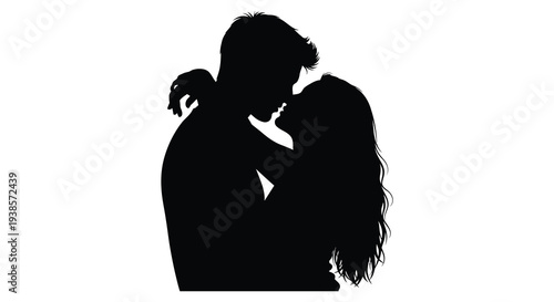 A tender moment is captured as a couple embraces closely depicted as a striking silhouette high quality professional detailed