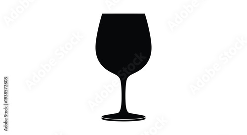 A stark black silhouette of a classic wine glass stands out against a plain white background silhouette high quality