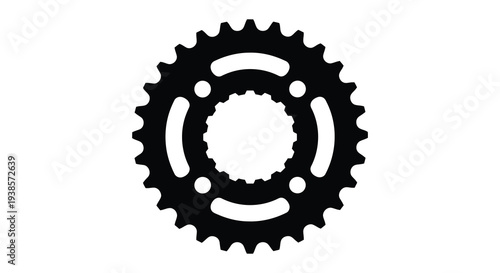 A detailed black silhouette of a bicycle chainring featuring numerous teeth and a central hub silhouette high quality professional