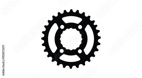 A detailed black silhouette of a bicycle chainring showcasing its intricate gear teeth and central hub silhouette high quality