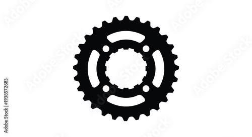 A stark black depiction of a bicycle chainring showcasing its intricate gear teeth and central hub silhouette high quality