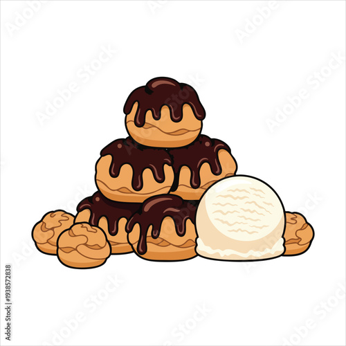 Profiteroles dessert art illustration