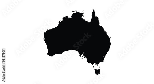 A striking black silhouette depicts the continental landmass of australia showcasing its unique shape silhouette high quality professional detailed