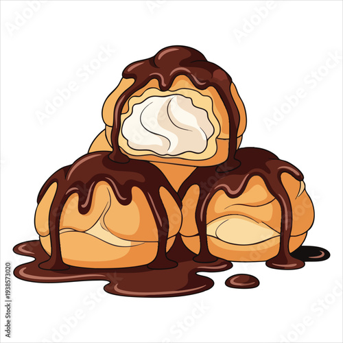 Profiteroles dessert art illustration