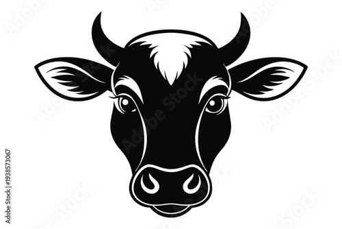 cow head silhouette line art vector illustration with a white background