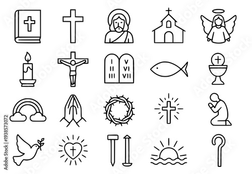 Icon set, Christian theme, with outline design