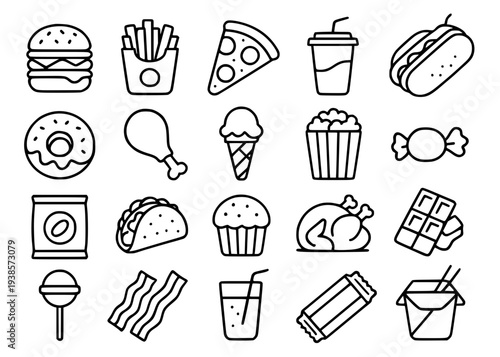 Icon set, junkfood theme, with outline design