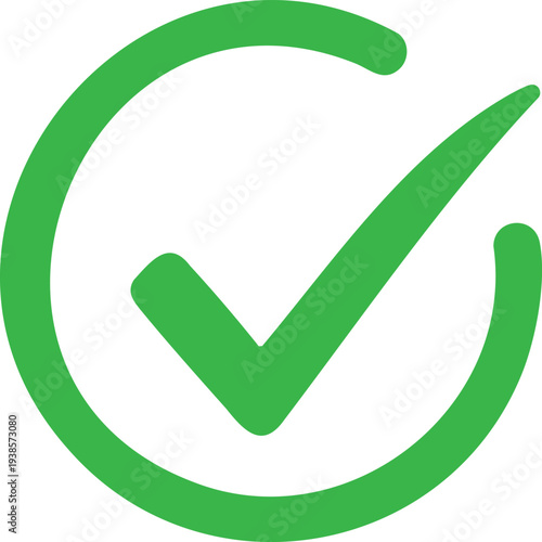 Green checkmark symbol inside a circular outline circle