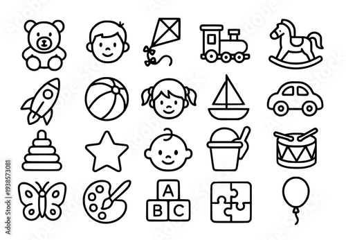 Icon set, child theme, with outline design