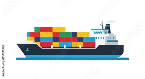 Cargo ship vector illustration with colorful shipping containers isolated