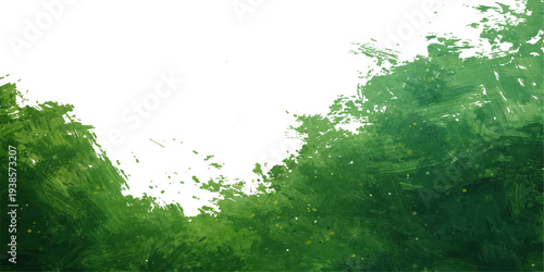 A grunge vector illustration of a spring nature background featuring green grass and water splashes with a light paint texture design
