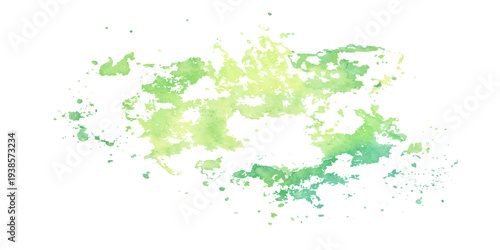 Green paint splashes on a white background create a grunge watercolor art texture with ink splatters and stains in a vibrant spring nature design vector illustration