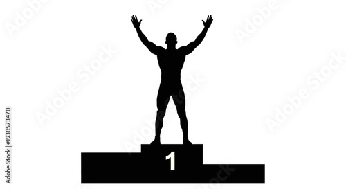 Silhouette of a Muscular Man Celebrating Victory on a Podium Representing Success and Achievement
