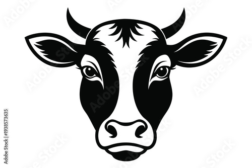 cow head silhouette line art vector illustration with a white background
