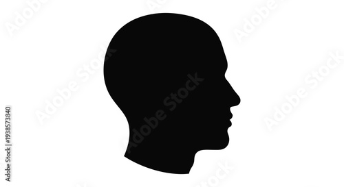 A stark black profile of a human head is presented against a white background creating a striking silhouette