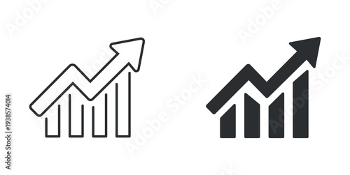 Business growth chart arrow analytics icon in outline and solid silhouette style. Vector illustration.