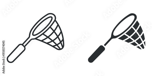 Fishing net tool icon in outline and solid silhouette style. Vector illustration.