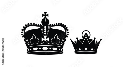 Two ornate royal crowns are depicted in a striking black and white design a regal silhouette high quality professional